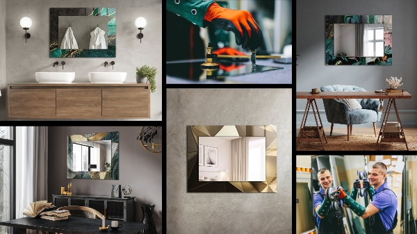 Mirror frame with print Pink square