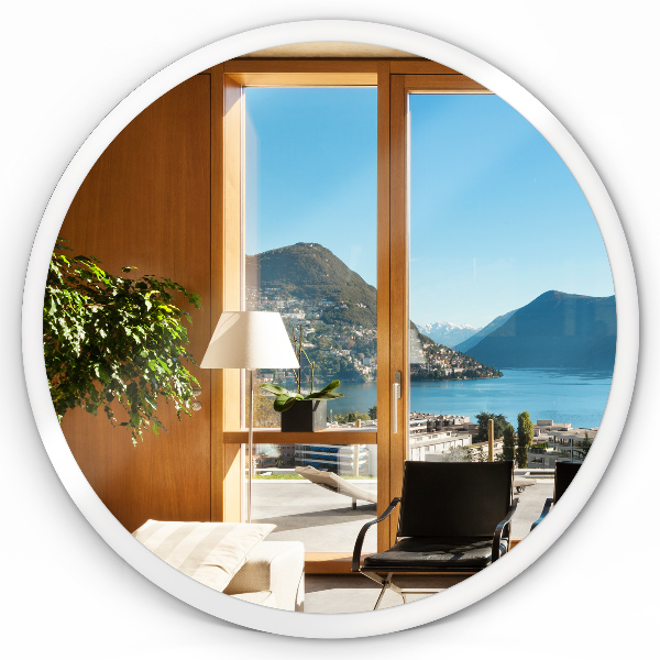 Round bedroom mirror with white frame 70 cm