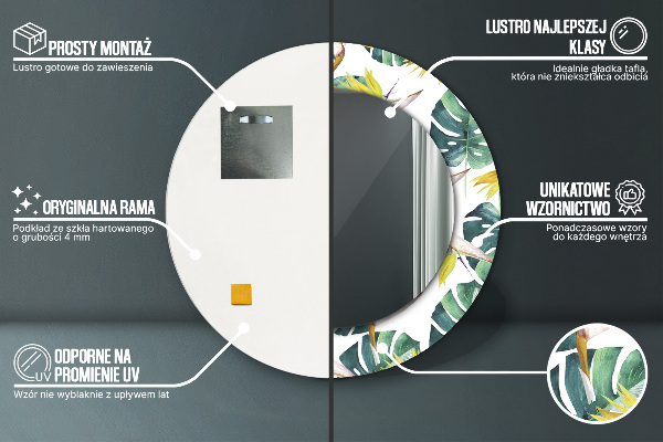 Round printed mirror Tropical leaves