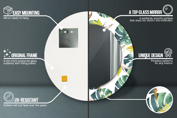 Round printed mirror Tropical leaves