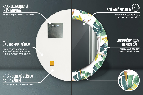 Round printed mirror Tropical leaves