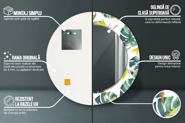 Round printed mirror Tropical leaves