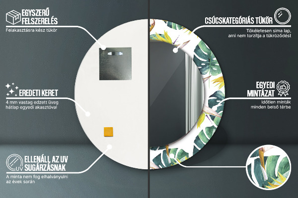 Round printed mirror Tropical leaves