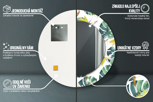 Round printed mirror Tropical leaves