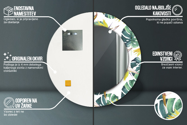 Round printed mirror Tropical leaves