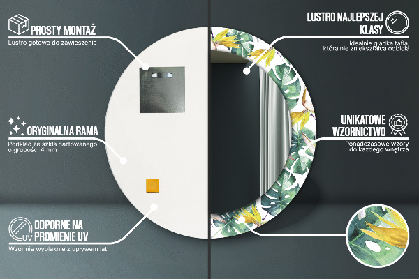 Round printed mirror Tropical leaves