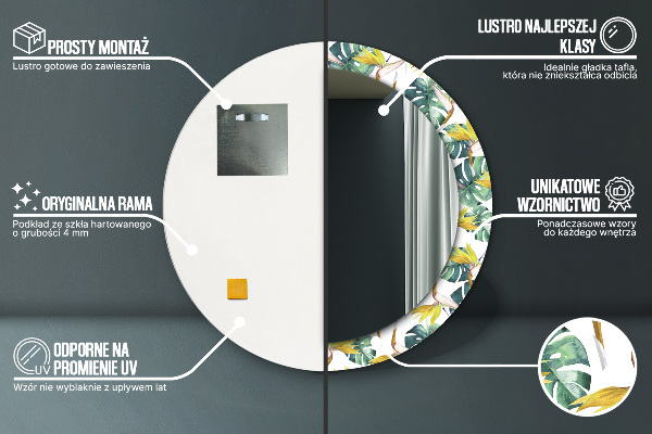 Round printed mirror Tropical leaves