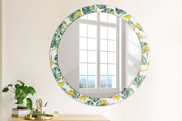 Round printed mirror Tropical leaves