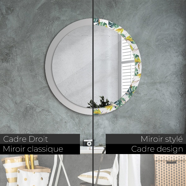 Round printed mirror Tropical leaves
