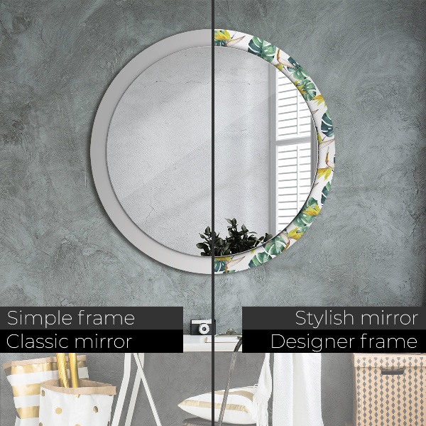 Round printed mirror Tropical leaves