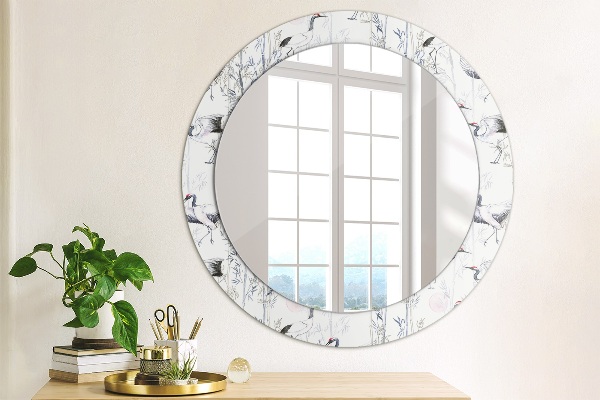 Circle decorative mirror Cranes birds