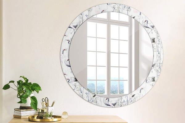Circle decorative mirror Cranes birds