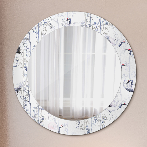 Circle decorative mirror Cranes birds