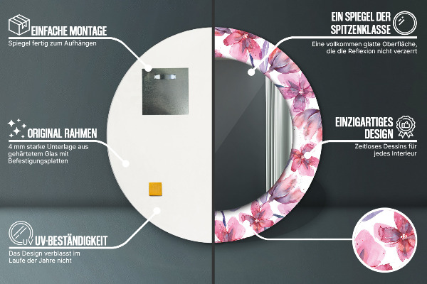 Round mirror frame with print Watercolor flowers