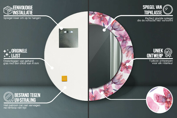 Round mirror frame with print Watercolor flowers