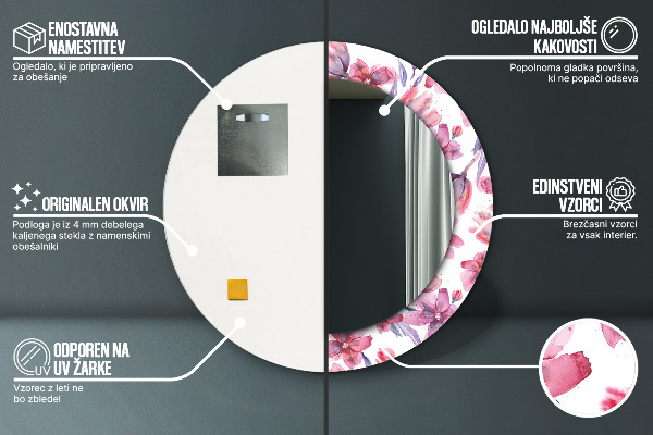 Round mirror frame with print Watercolor flowers