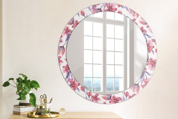 Round mirror frame with print Watercolor flowers