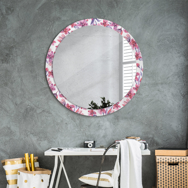 Round mirror frame with print Watercolor flowers