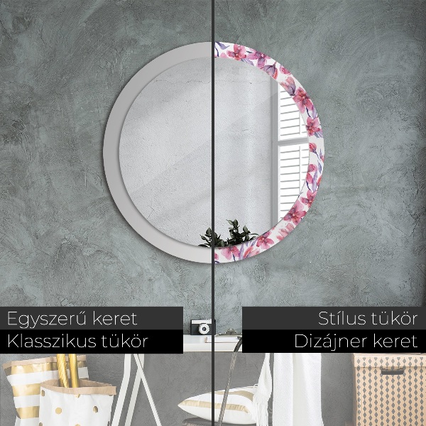 Round mirror frame with print Watercolor flowers
