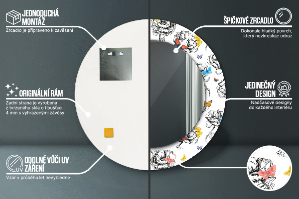 Round mirror frame with print Butterfly