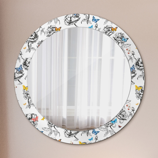 Round mirror frame with print Butterfly