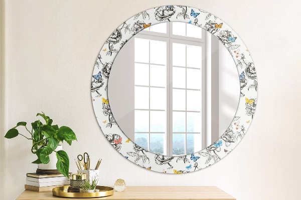 Round mirror frame with print Butterfly