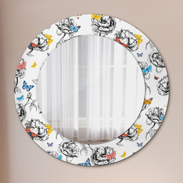 Round mirror frame with print Butterfly