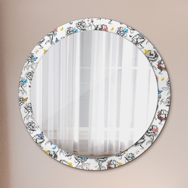 Round mirror frame with print Butterfly
