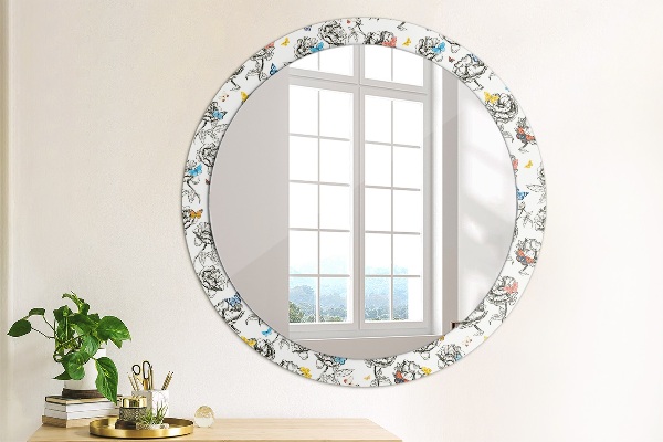 Round mirror frame with print Butterfly