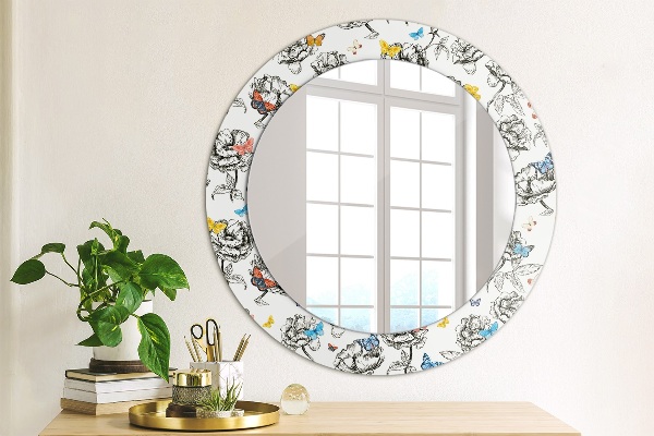 Round mirror frame with print Butterfly