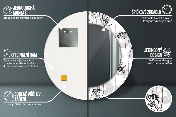 Round wall mirror decor Maki flowers