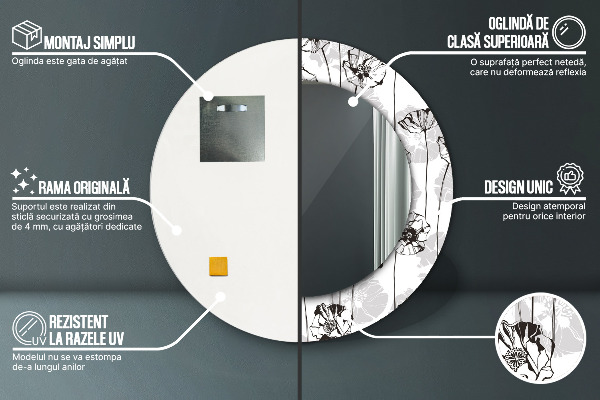 Round wall mirror decor Maki flowers