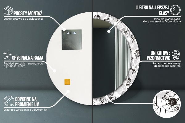 Round wall mirror decor Maki flowers