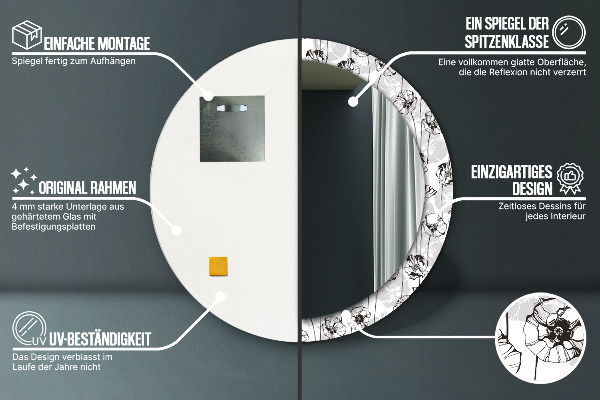 Round wall mirror decor Maki flowers