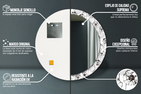 Round wall mirror decor Maki flowers