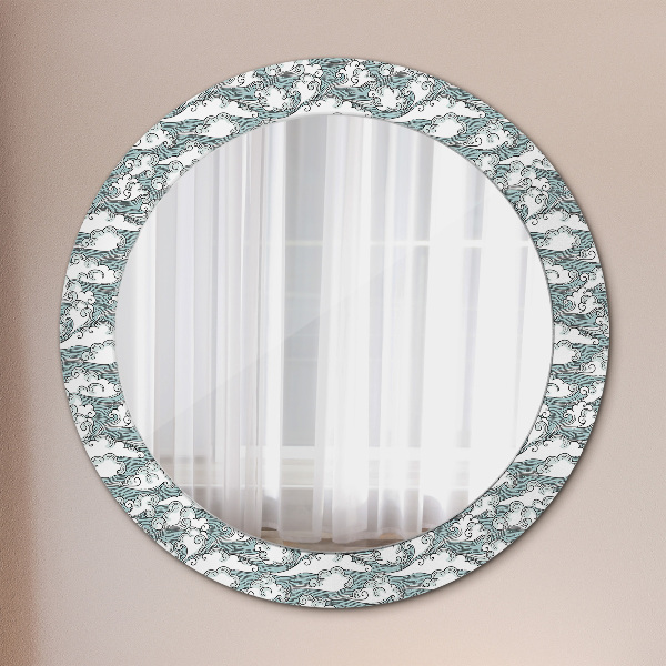 Round mirror frame with print Clouds