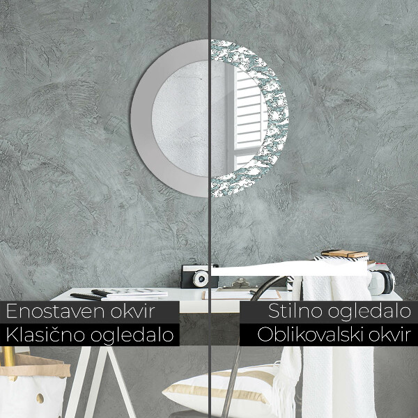 Round mirror frame with print Clouds