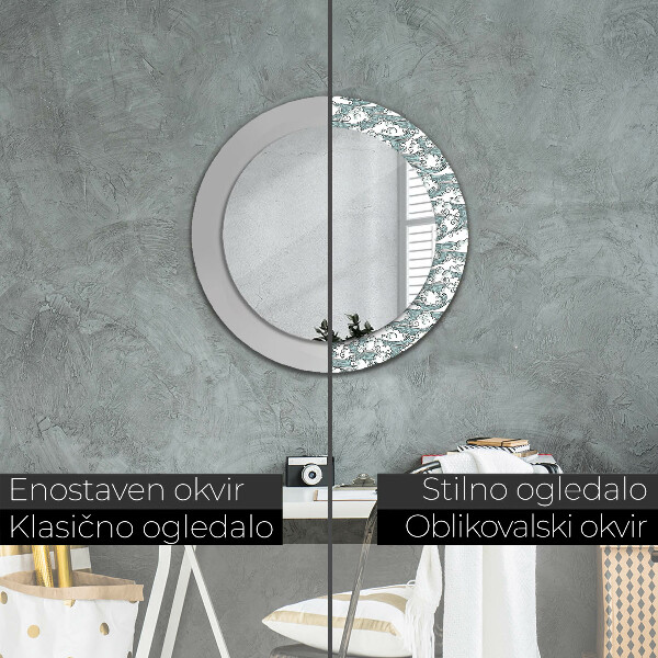 Round mirror frame with print Clouds