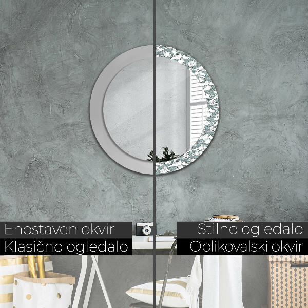 Round mirror frame with print Clouds