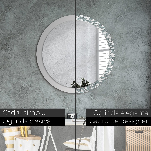 Round mirror frame with print Clouds
