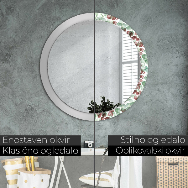 Round mirror frame with print Eucalyptus