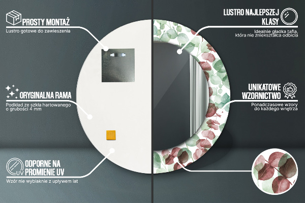 Round mirror frame with print Eucalyptus