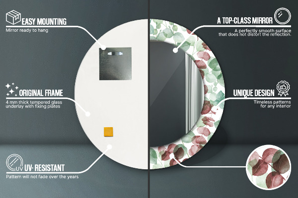 Round mirror frame with print Eucalyptus