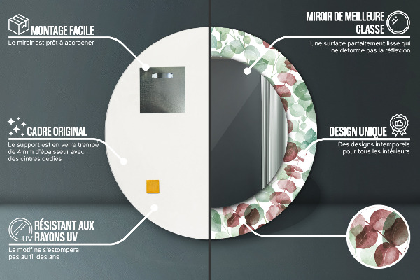 Round mirror frame with print Eucalyptus