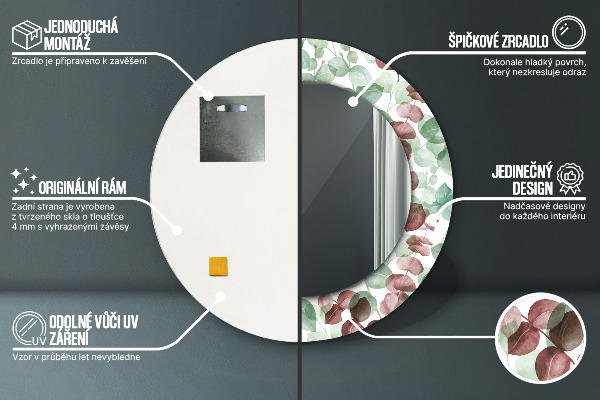 Round mirror frame with print Eucalyptus