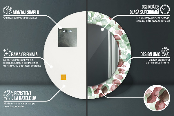 Round mirror frame with print Eucalyptus