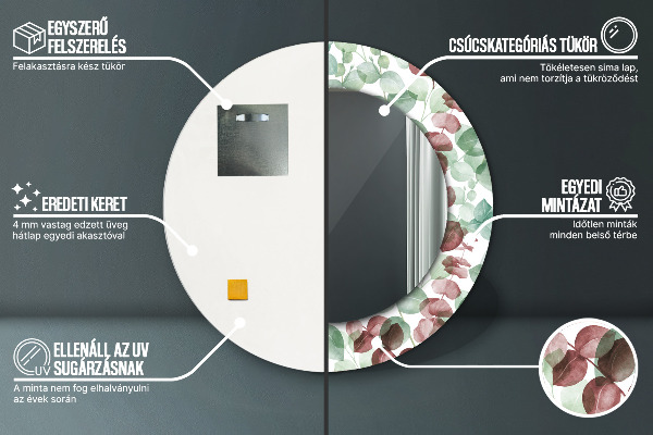 Round mirror frame with print Eucalyptus