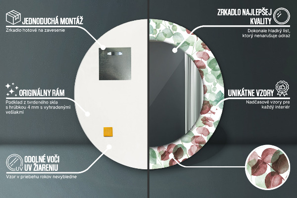 Round mirror frame with print Eucalyptus