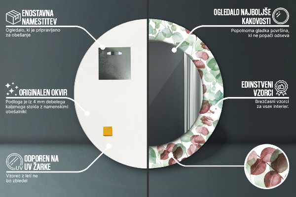 Round mirror frame with print Eucalyptus