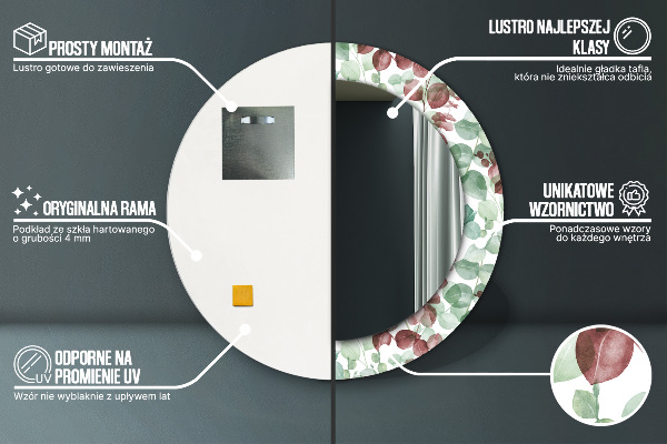 Round mirror frame with print Eucalyptus